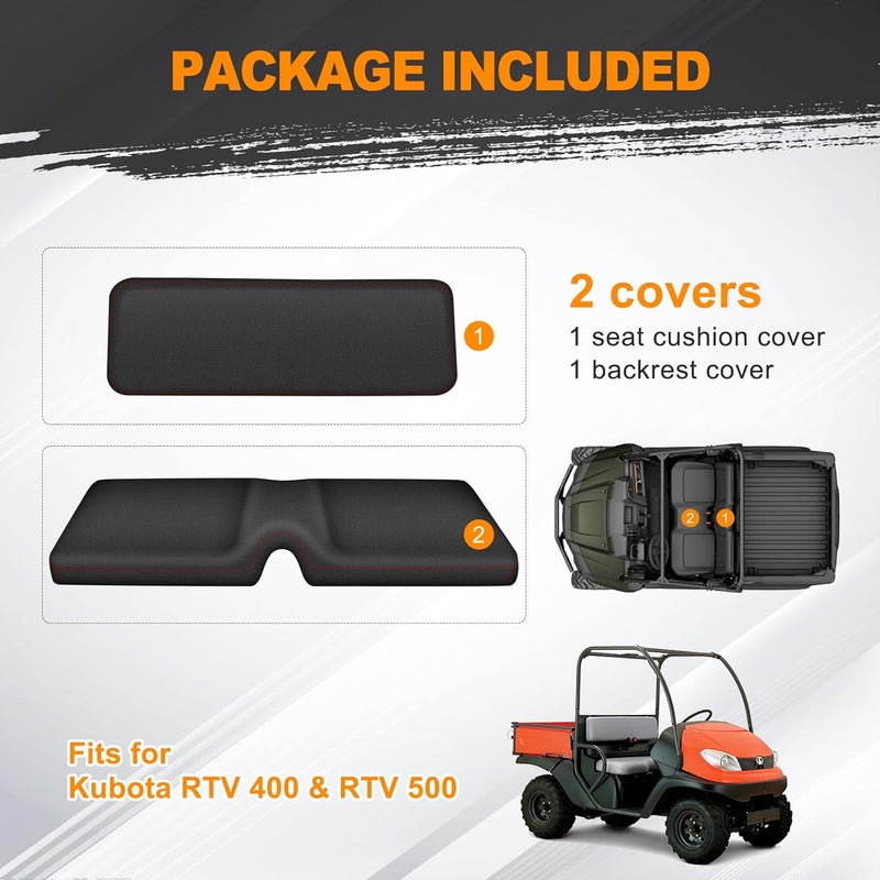 BORDAN RTV Waterproof Seat Cover for Kubota RTV 400 & RTV 500, 1680D Heavy Duty Seat Covers for Kubota Tractor UTV Outdoor Seat Cover Set Full Protection, Black (2 PCS) - Image 5